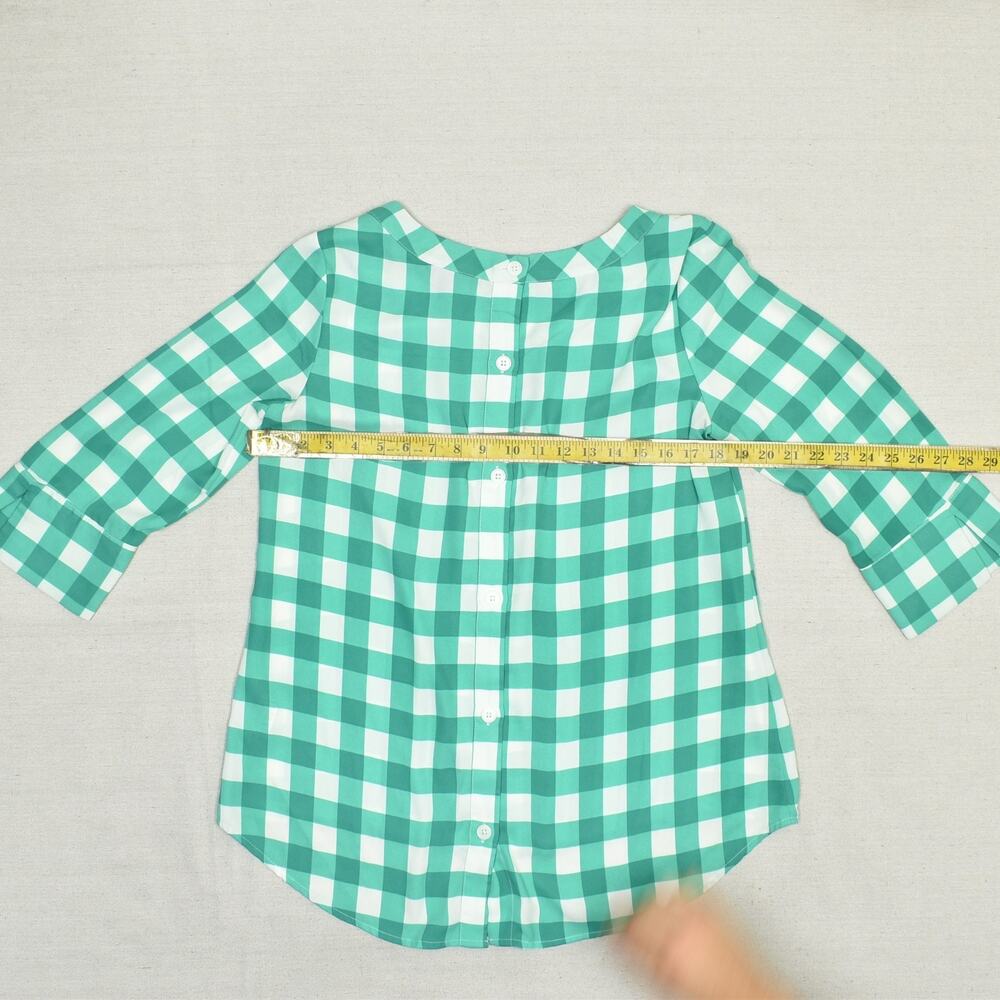 Banana Republic Women Blouse Top Polyester Green Plaid 3/4 Sleeve Crew Size M - Picture 4 of 8